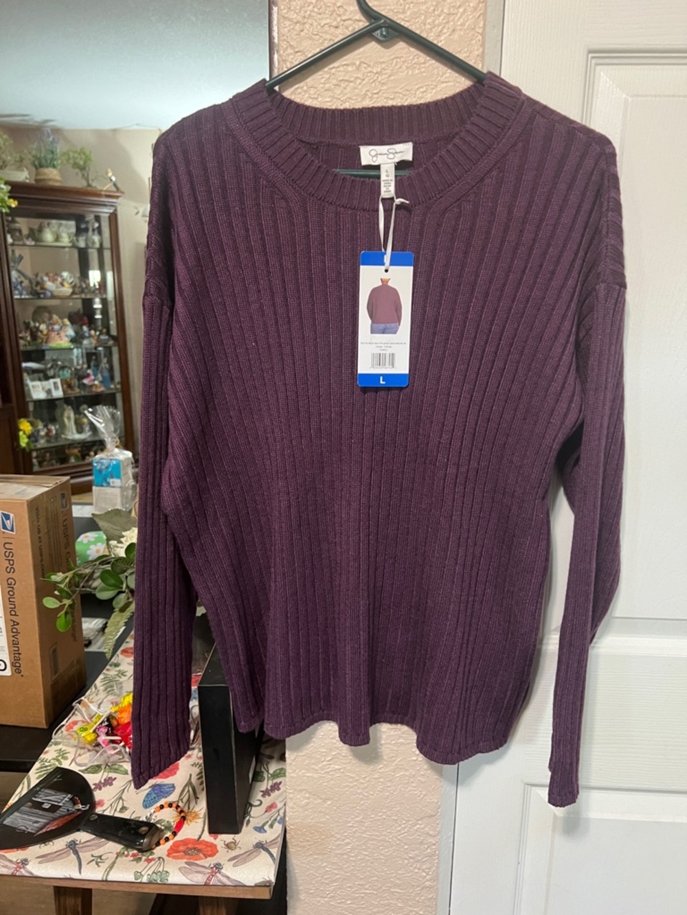 NWT LARGE Jessica Simpson Purple Ribbed Crew Neck Sweater